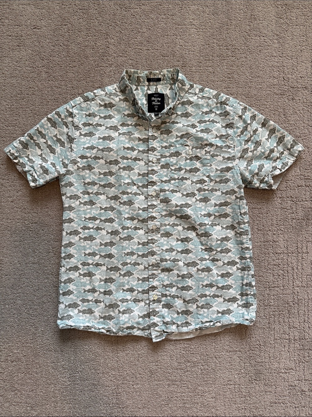 Artistry in Motion Short Sleeve Button Down Shirt with Fish Pattern